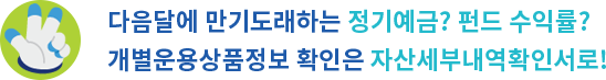 다음달에만기도래하는정기예금?펀드수익률?개별운용상품정보확인은자산세부내역확인서로